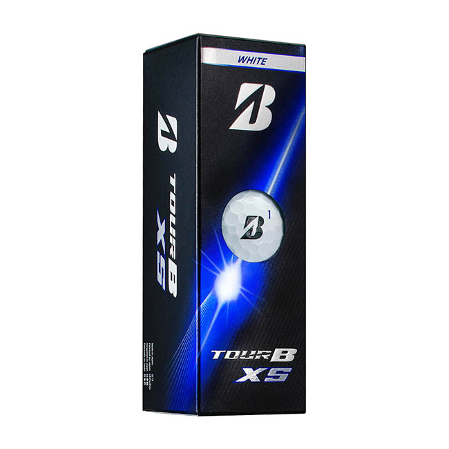 ブリヂストン ゴルフボール TOURB XS(3pcs) ホワイト(SNS-0300989) 斜めから見た青いTOUR B XS化粧箱