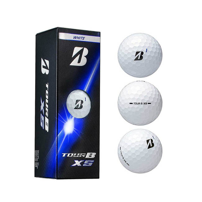 ブリヂストン ゴルフボール TOURB XS(3pcs) ホワイト(SNS-0300989) 青いTOUR B XS化粧箱とボールを縦に並べた写真