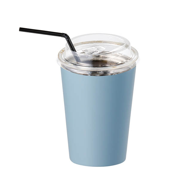 全面印刷できるステンレスサーモタンブラー370ml(SNS-0301041) ストロー付きの水色アイスカップ