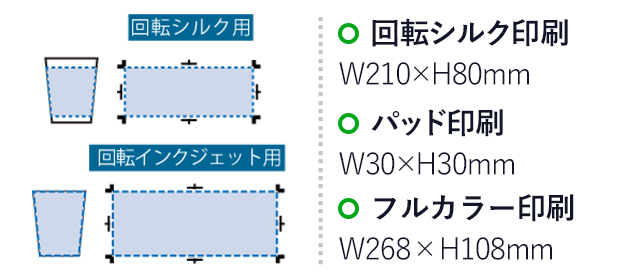 全面印刷できるステンレスサーモタンブラー370ml(SNS-0301041)名入れ画像 プリント範囲 回転シルク:W240×H55(mm) パッド:W30×H30(mm) 回転インクジェット:W268×H108(mm)