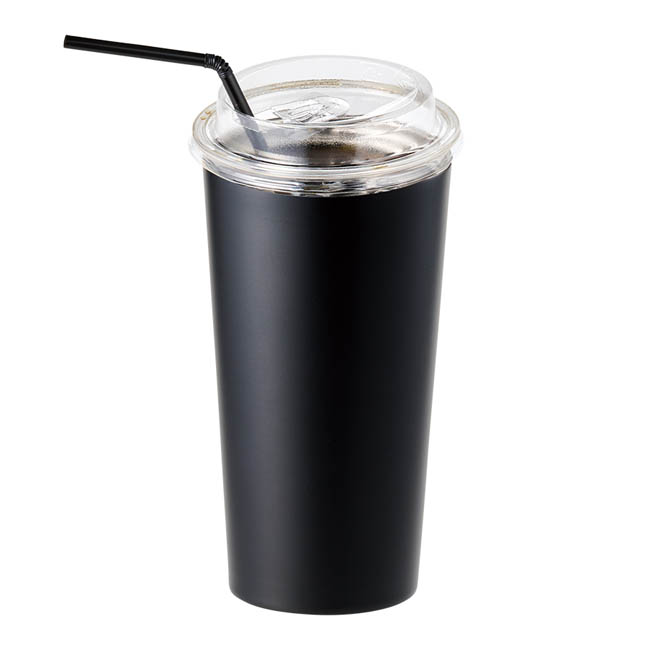 全面印刷できるステンレスサーモタンブラー460ml(SNS-0301042) ストロー付きの黒色アイスカップ