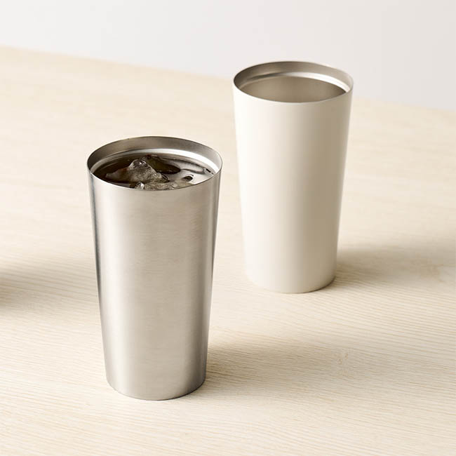 全面印刷できるステンレスサーモタンブラー460ml(SNS-0301042) シルバーとアイボリーの2本を比較