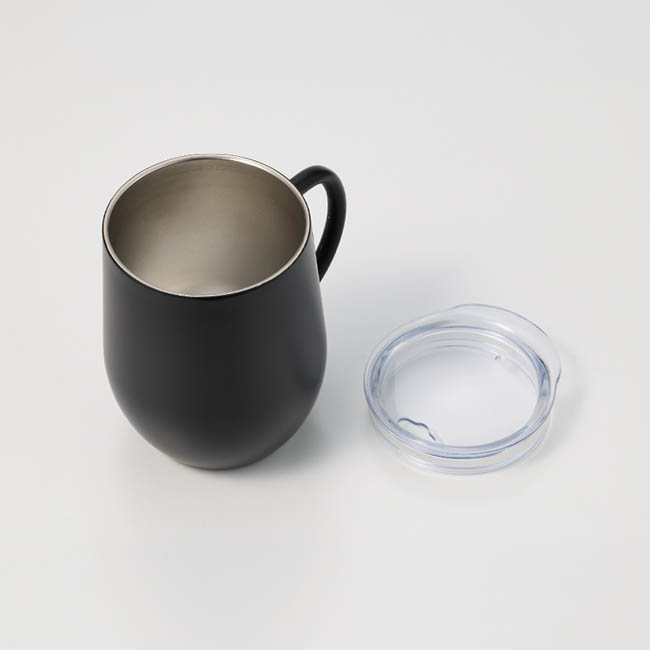 フタ付ラウンドボトムサーモステンレスマグ330ml(SNS-0301044) ストロー付きの黒色アイスカップ