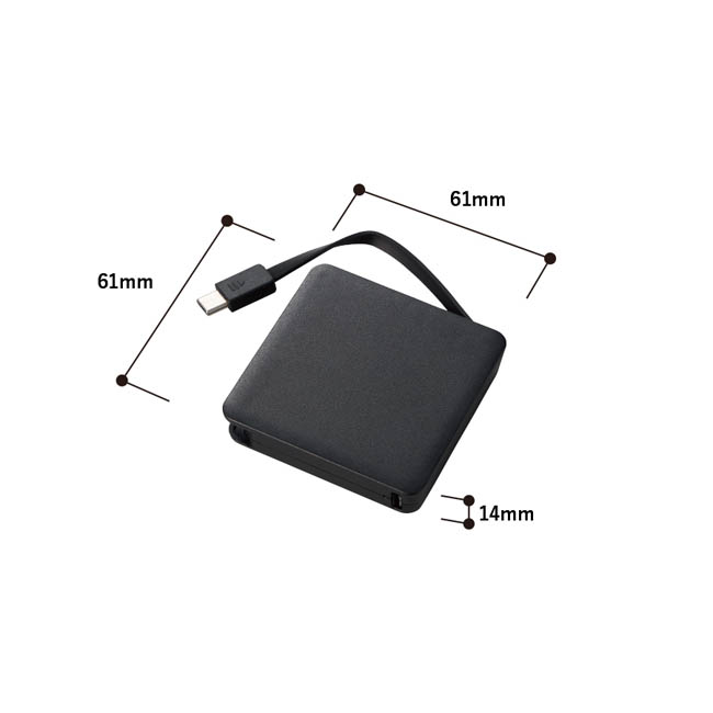 全面印刷できるコードインモバイルチャージャー2000(準固体使用)(SNS-0301046) 61×61×14(mm)