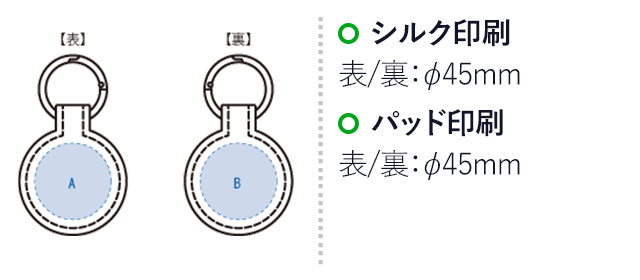 合皮マグネットチャーム ラウンド(SNS-0301048)名入れ画像 プリント範囲 シルク:A・B/φ45(mm) パッド:A・B/φ45(mm)