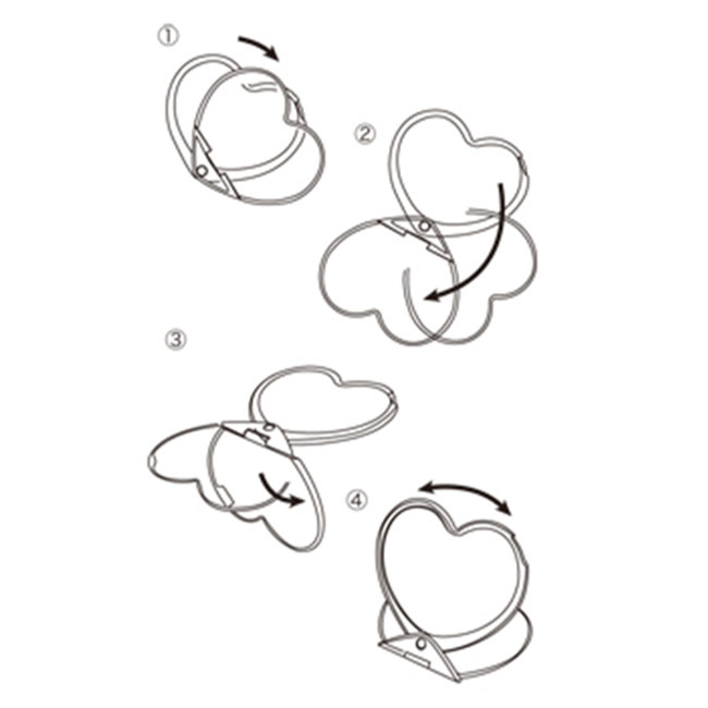 ラメ入りスライドミラー（ハート）（tTM-0041）ミラーを開いてスタンドにできます