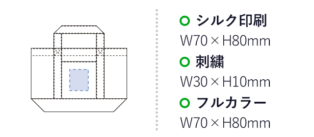 ポリキャンバスバイカラートート（M）(tTR-0573)名入れ画像 プリント範囲 シルク印刷・フルカラーw70×h80mm 刺繍w30×h10mm