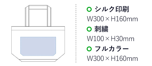 厚手キャンバスファスナートート(tTR-0653-008)名入れ画像 プリント範囲 シルク印刷・フルカラーw300×h160mm 刺繍w100×h30mm