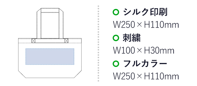 キャンバス2WAYハンドルトート(tTR-0676)名入れ画像 プリント範囲 シルク印刷・熱転写w250×h110mm 刺繍w100×h30mm