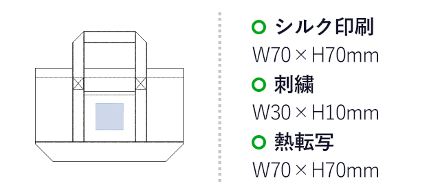 デニムライントート（tTR-0681）名入れ画像 プリント範囲 シルク印刷・熱転写w70×h70mm 刺繍w30×h10mm