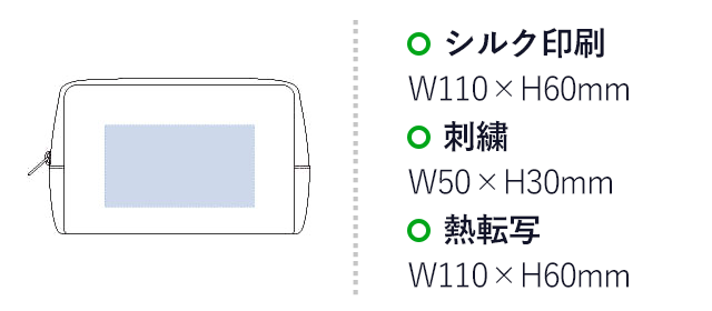 デニムファスナーポーチ（M）( tTR-0707)名入れ画像 プリント範囲 シルク印刷・熱転写w110×h60mm 刺繍w50×h30mm