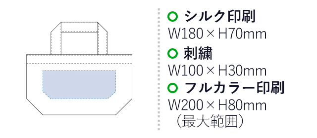 キャンバスデイリートート（SS）（tTR-0748）名入れ画像 プリント範囲 シルク印刷・フルカラーw180×h70mm 刺繍w100×h30mm