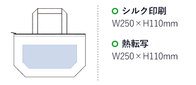 キャンバス保冷トート（S）（tTR-0769）プリント範囲 シルク印刷・熱転写：w250×h110mm