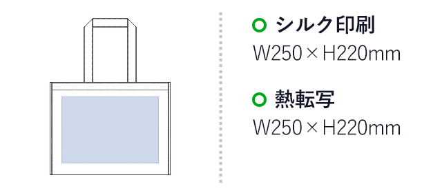 不織布裏張りボックストート（M）（tTR-0776）名入れ画像 プリント範囲 シルク印刷・熱転写w250×h220mm