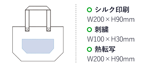 ベーシックファスナートート（S）(tTR-0805)名入れ画像 プリント範囲 シルク印刷・熱転写w200×h90mm 刺繍w100×h30mm