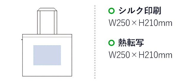 不織布ファスナー付ボックストート（L）(tTR-0814)名入れ画像 プリント範囲 シルク印刷・熱転写w250×h210mm