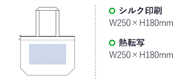 不織布ファスナー付ベーシックトート（M）（tTR-0815）名入れ画像 プリント範囲 シルク印刷・熱転写w250×h180mm