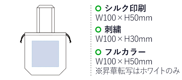 巾着トート（L）(tTR-0819)名入れ画像 プリント範囲 シルク印刷・フルカラーw100×h50mm 刺繍w100×h30mm