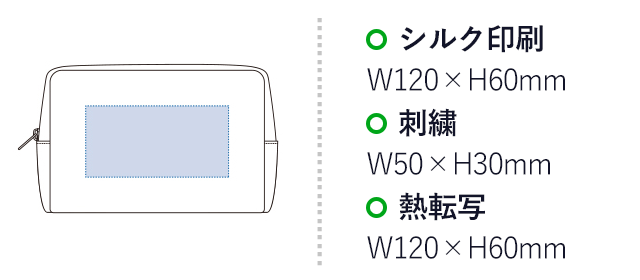 キャンバスファスナーポーチ（M）(tTR-0825)名入れ画像 プリント範囲 シルク印刷・熱転写w120×h60mm 刺繍w50×h30mm