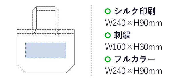 キャンバスベルトライントート（S）(tTR-0890)名入れ画像 プリント範囲 シルク印刷・フルカラーw240×h90mm 刺繍w100×h30mm