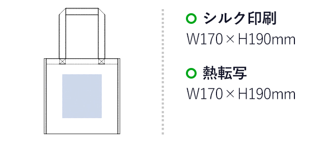 不織布保冷スクエアコンビトート（tTR-0926）名入れ画像 プリント範囲 シルク印刷・熱転写w170×h190mm