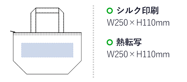 デニム保冷トート（S）(tTR-0932)名入れ画像 プリント範囲 シルク印刷・熱転写w250×h110mm