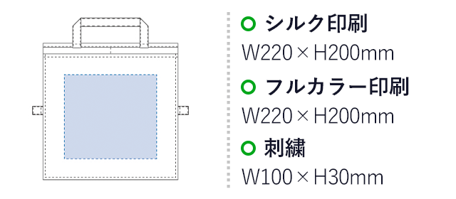 バッグにもなるシートクッション（tTR-0989）名入れ画像 シルク印刷W220×H200mm フルカラー印刷W220×H200mm 刺繍W100×H30mm