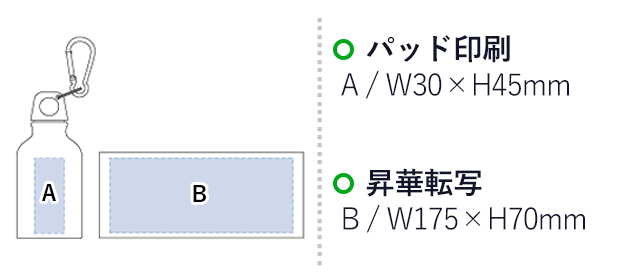 アルミマウンテンボトル 昇華転写対応（tTS-0892-044）プリント範囲 パット印刷w30×h45mm 昇華転写w175×h70mm