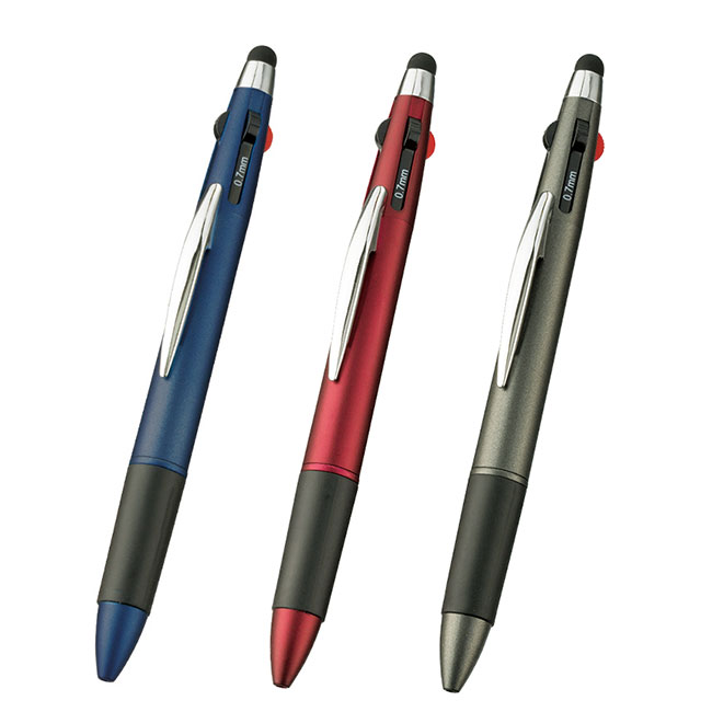 タッチペン付3色+1色スリムペン（tTS-1024）ブラック、ブルー