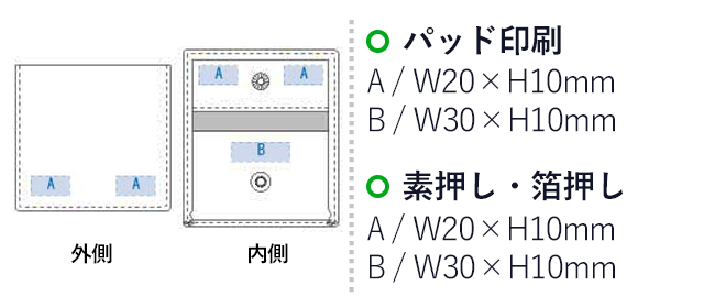 レザースクエアコインケース マット(tTS-1034)　パッド印刷　A/W20×H10mm　B/W30×H10mm　素押し・箔押し　A/W20×H10mm　B/W30×H10mm　プリント範囲 裏面・表面ともに対応可能
