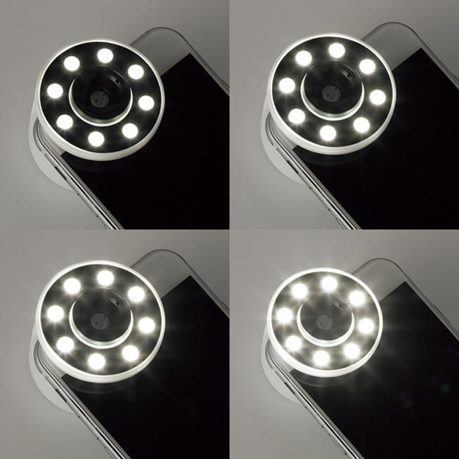 カメラレンズ付セルフィーフラッシュライト(tTS-1351)LED点灯イメージ