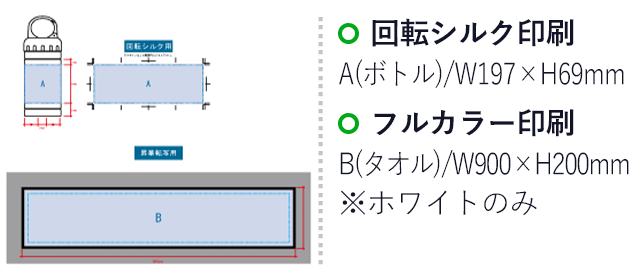 涼感マフラータオル（ボトルケース付）（tTS-1378）名入れ画像 シルク印刷W197×H69mm フルカラー印刷W900×H200mm（※ホワイトのみ）