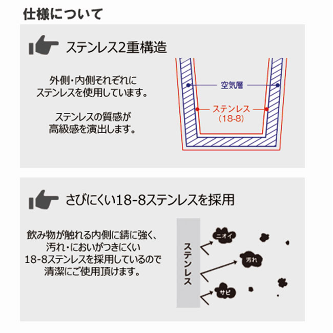 ステンレスドリンクボトル　280ml（tTS-1417）仕様について