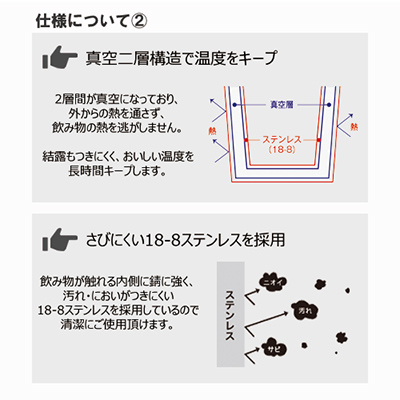 真空断熱二重構造のステンレスボトル