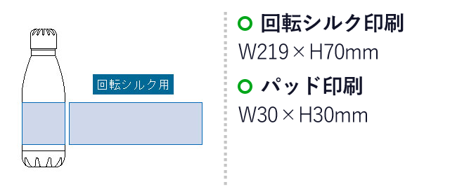 ロケットサーモボトル420ml（tTS-1579）名入れ画像　回転シルク印刷/Ｗ219×Ｈ70(ｍｍ) パッド印刷印刷/W30×H30ｍｍ　