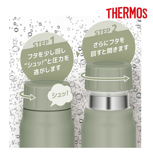 サーモス(THERMOS)保冷炭酸飲料ボトル  500ml（FJK-500）フタを少し回すとシュッと圧力が抜けて開けやすい