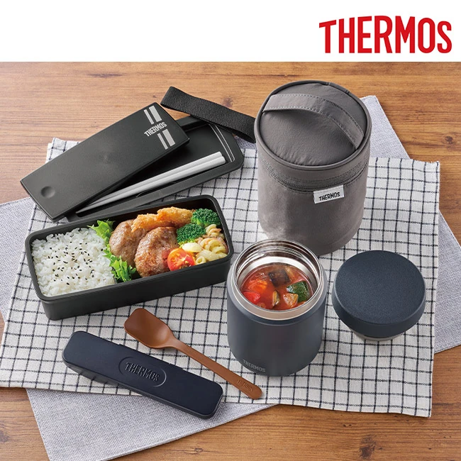 サーモス(THERMOS)真空断熱スープジャー 500ml/JED(JED-501) スープジャーと弁当箱、保温ポーチのセット使用イメージ