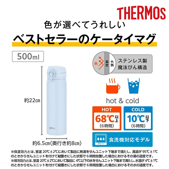 サーモス(THERMOS)真空断熱ケータイマグ 500ml/JNL-S(JNL-S501) ステンレス魔法びん構造で保温68℃・保冷10℃を6時間キープ、食洗機対応