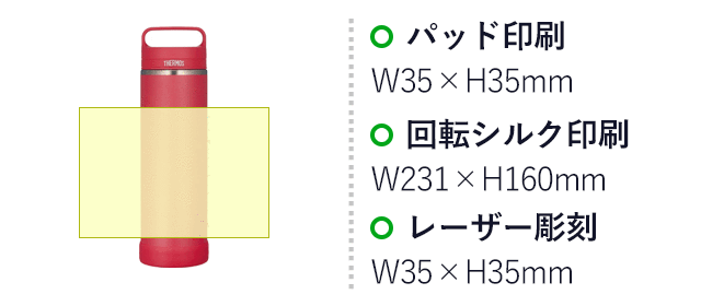 サーモス(THERMOS)真空断熱ケータイマグ 1000ml/JOW(JOW-1000) パッド印刷:35×H35mm 回転シルク印刷:W231×H160mm レーザー彫刻:W35×H35mm