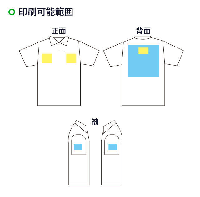 4.7オンス　スペシャルドライカノコポロシャツ（ローブリード）（2020-01）名入れ画像　正面、背面、袖　フルカラー印刷、1色印刷、２色印刷、３色印刷,４色印刷