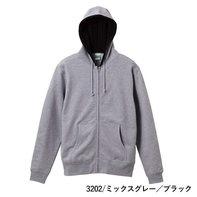 10.0オンス　スウェットフルジップパーカ（裏パイル）（5213-01）本体　3202/ミックスグレー／ブラック