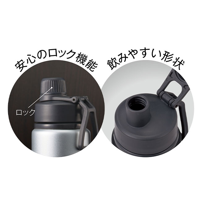 直飲みアルミボトル800ml　ブラック(ut2439131)安心のロック機能・飲みやすい形状