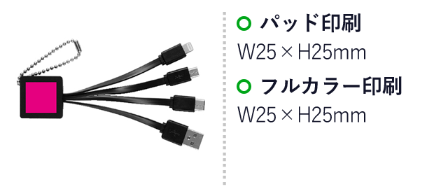 マルチUSBケーブル（SNS-0700254）名入れ画像　パッド印刷：W25×H25mm　フルカラー印刷：W25×H25mm