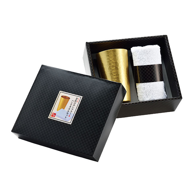 金色（こんじき）のタンブラー＆ハンドタオルセット（SNS-0700291）商品パッケージ