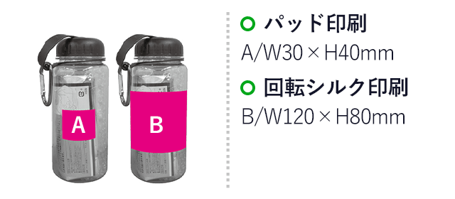 エマージェンシーボトル（SNS-0700434）名入れ画像　パッド印刷：W30×H40ｍｍ　回転シルク印刷　W120×H80ｍｍ