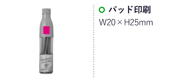 スリムボトルカラーペン12色セット1組（SNS-0700781）名入れ画像　パッド印刷　W20×H25mm