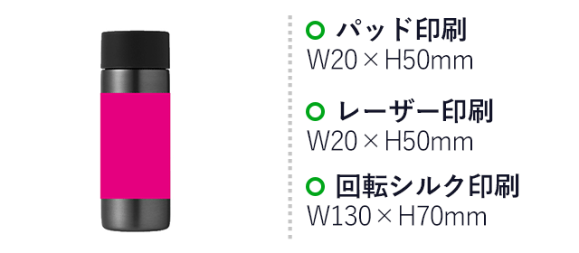 プレミアム　ポケットボトル＆ハンドタオル（SNS-0700964）名入れ画像　パッド印刷：20×50mm　レーザー印刷：20×50mm　回転シルク印刷：130×70mm