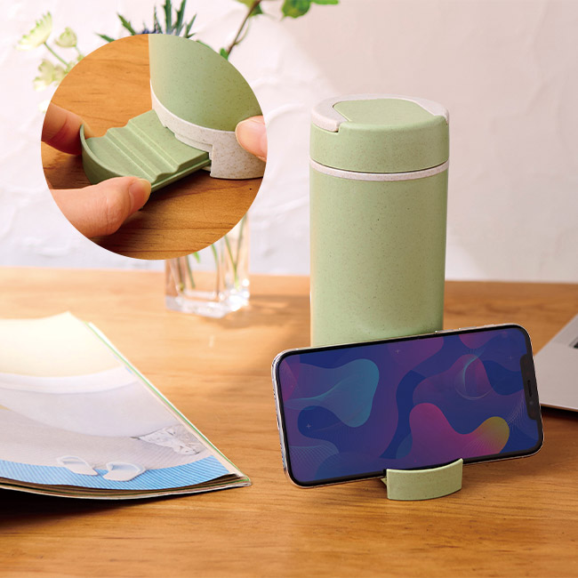 スマホスタンド付きバンブーボトル400ｍｌ（SNS-0701061）グリーンイメージ