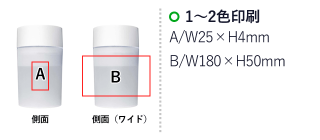 コンパクトUSB加湿器（SNS-0400057）名入れ画像　1～2色印刷：A/W25×H4mm　B/W180×H50mm