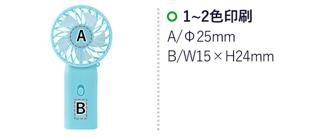 乾電池式ハンディファン（SNS-0400071）名入れ画像　1～2色印刷：A/Φ25ｍｍ　1～2色印刷：B/W15×H24mm